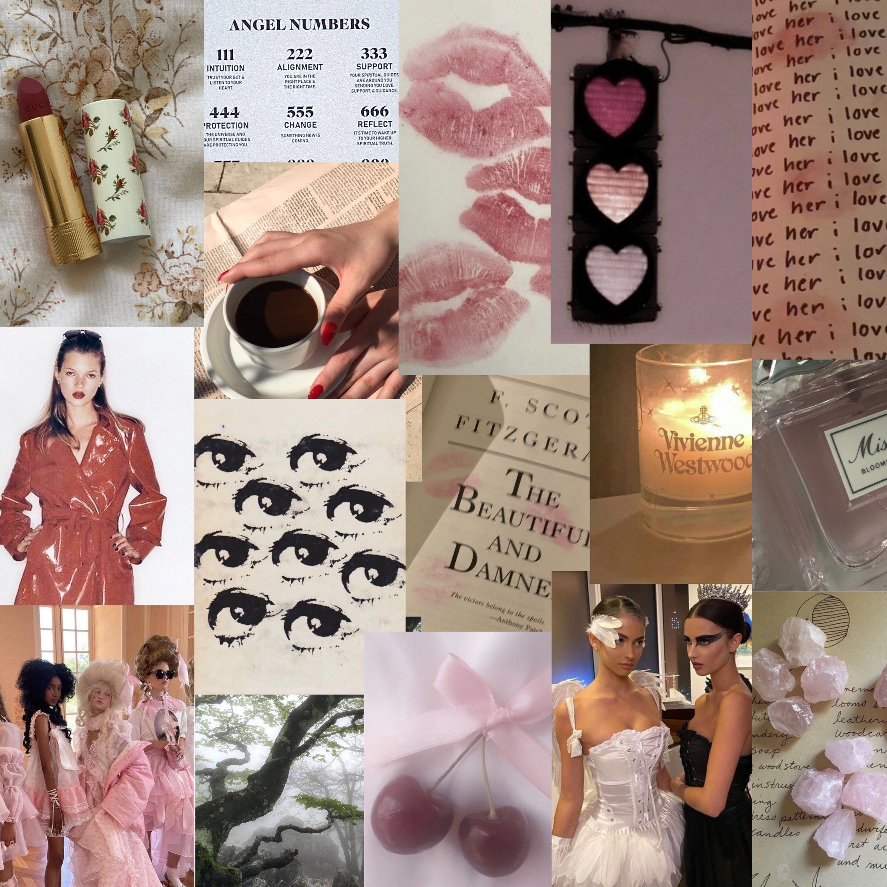 A collage of pictures with hearts and flowers - Coquette