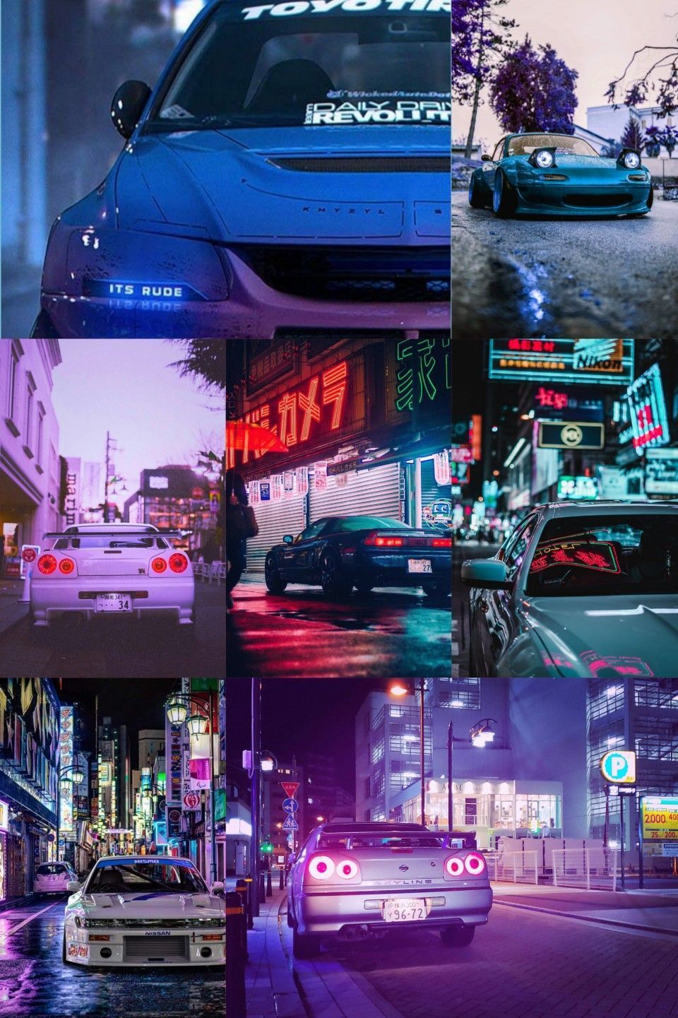 A collage of pictures with cars in them - Cars, JDM