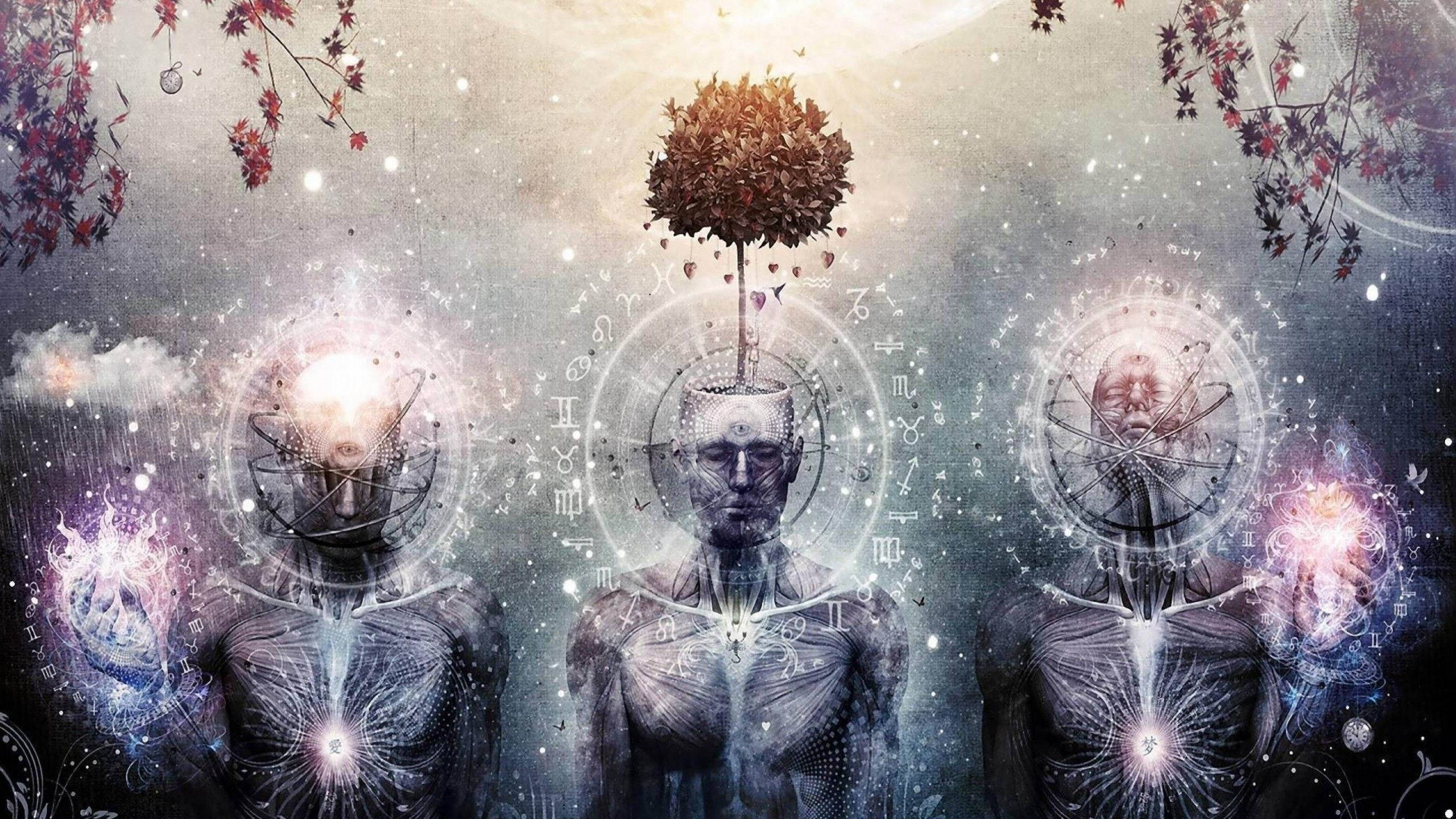 Three human like figures with trees growing out of their chests. - Spiritual