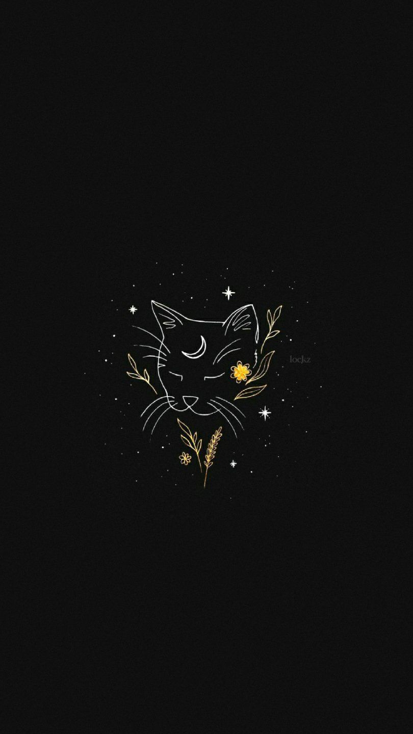 A black cat with stars and flowers on it - Spiritual