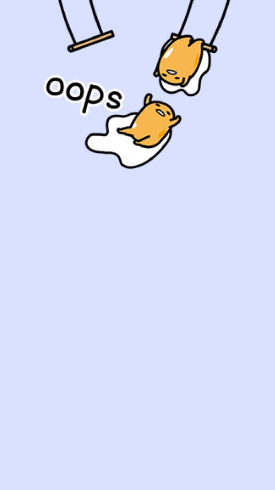 A blue phone background with a picture of a yellow egg character rolling down a blue slope. - Gudetama