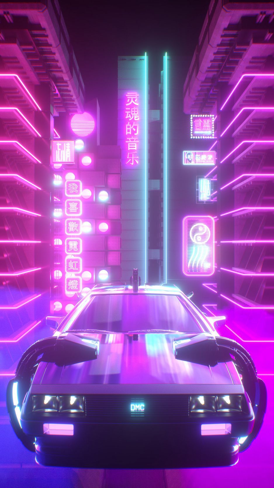 Download Wallpaper 938x1668 Car, Neon, Light, Retrowave, Art Iphone 8 7 6s 6 For Parallax HD Background