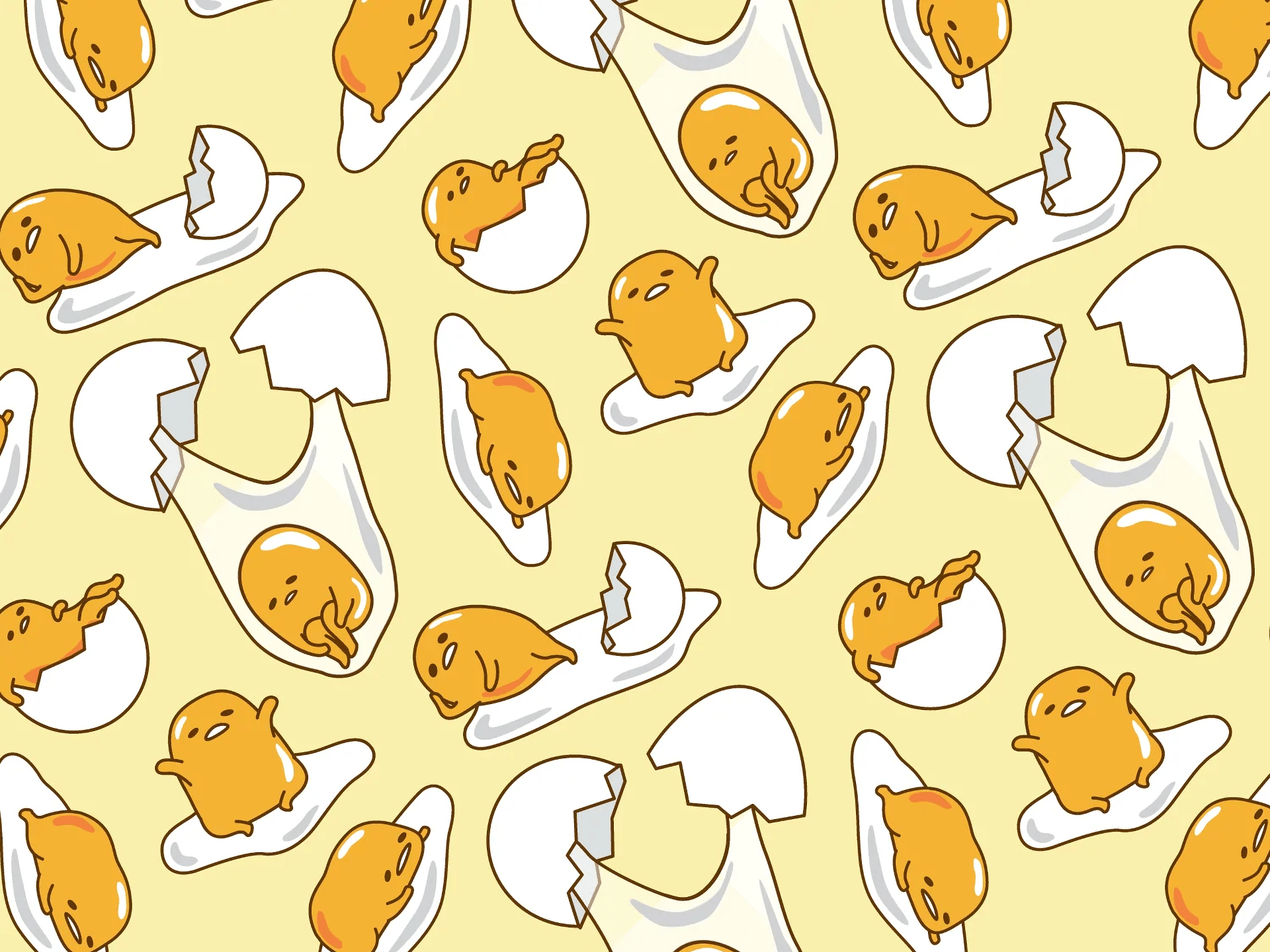 A pattern of a yellow egg with a face on it, and a white egg with a face on it. - Gudetama