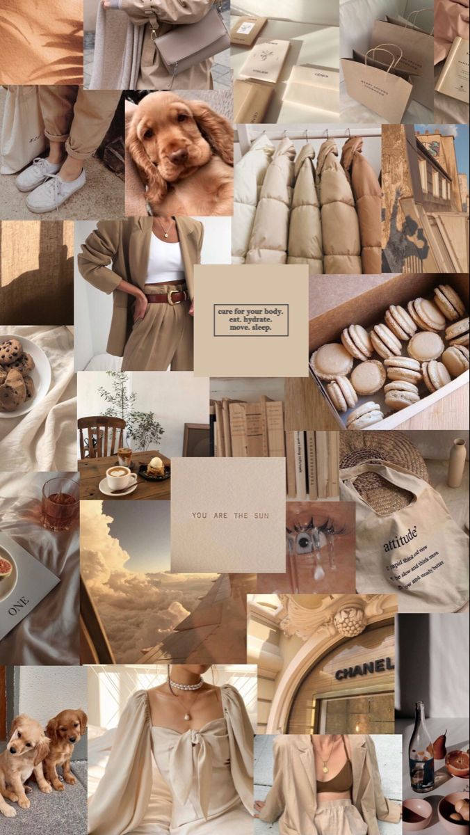 Download Care For Your Body Beige Aesthetic Collage Wallpaper