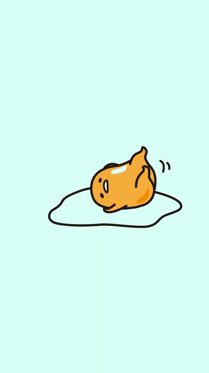 A cartoon chicken laying on an egg - Gudetama