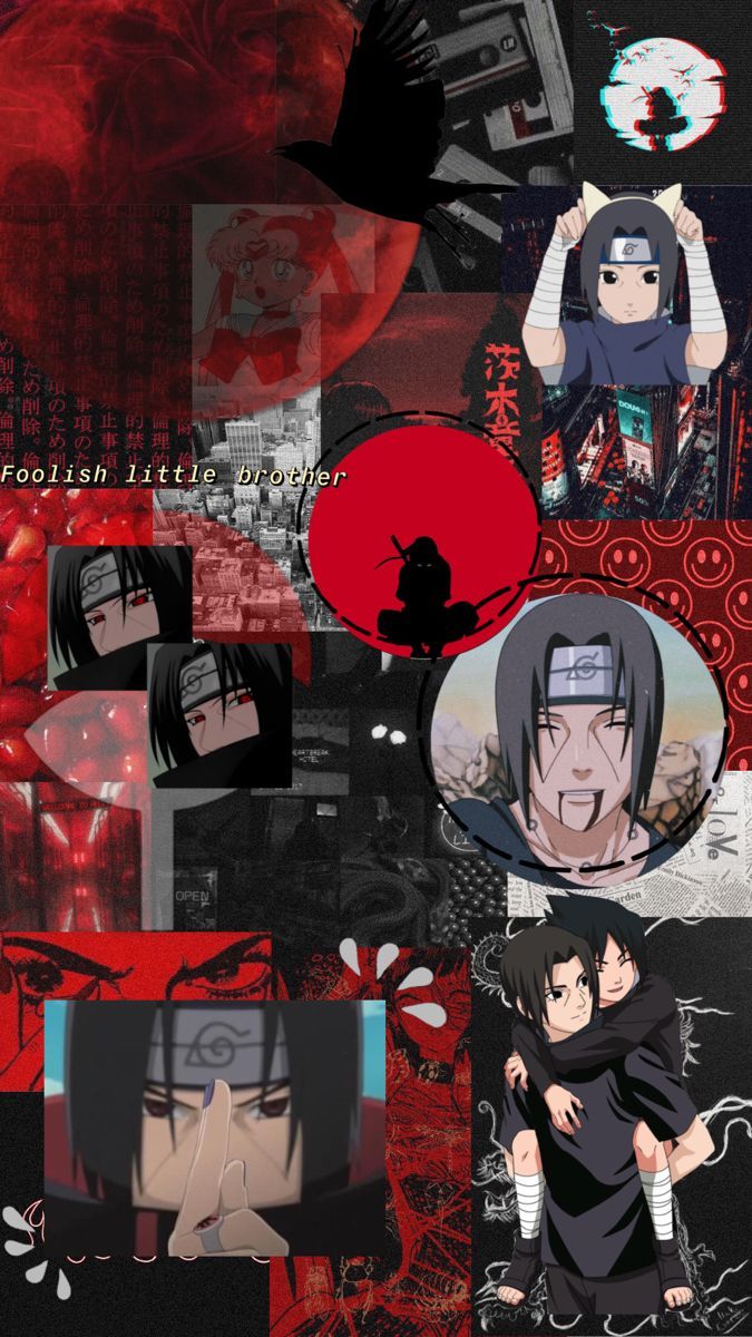 A collage of images with anime characters - Itachi Uchiha