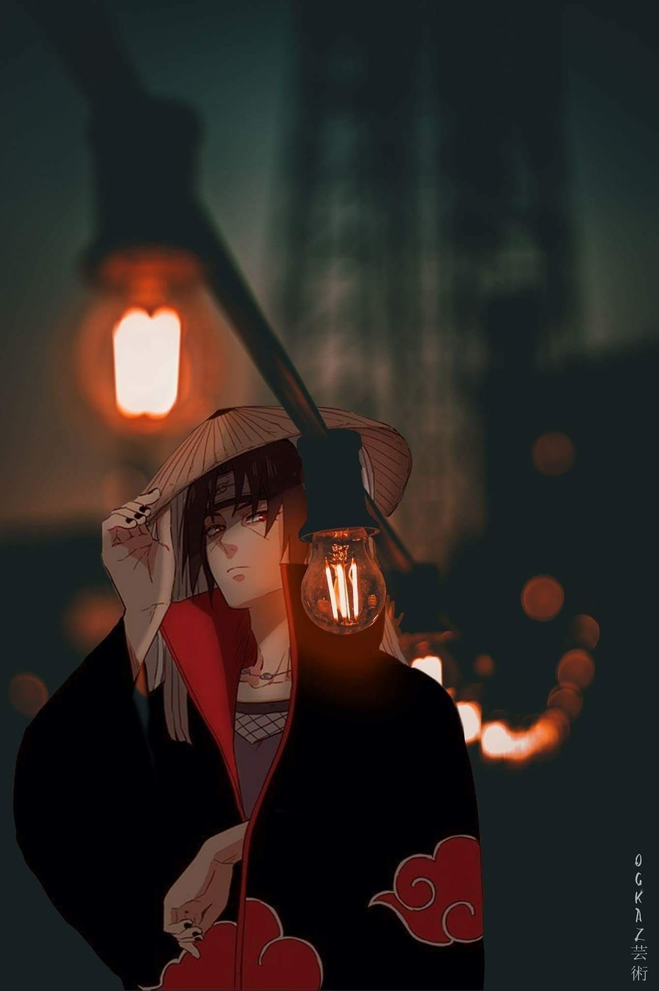 Aesthetic anime wallpaper phone Itachi with a straw hat - Itachi Uchiha