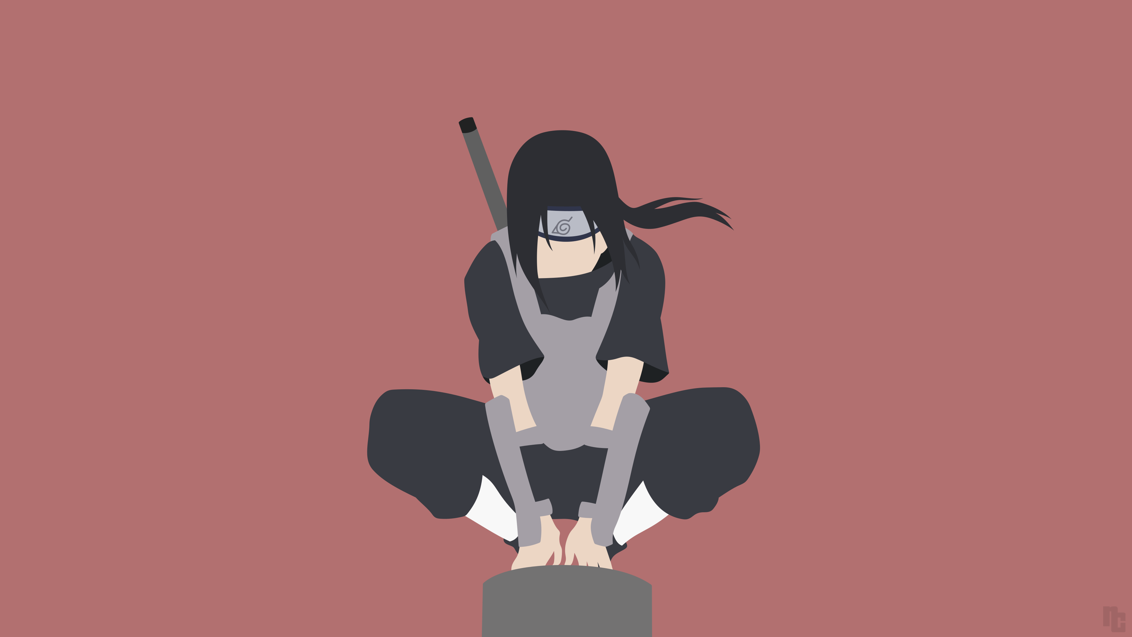 Anime girl sitting on a pillar with her sword - Itachi Uchiha