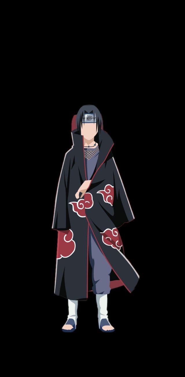 A cartoon character in black robe with red flowers - Itachi Uchiha