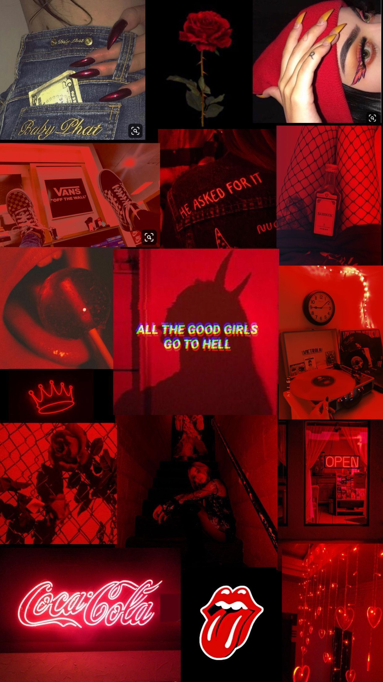 A collage of images with red and black - Red, iPhone red, iPhone, neon red