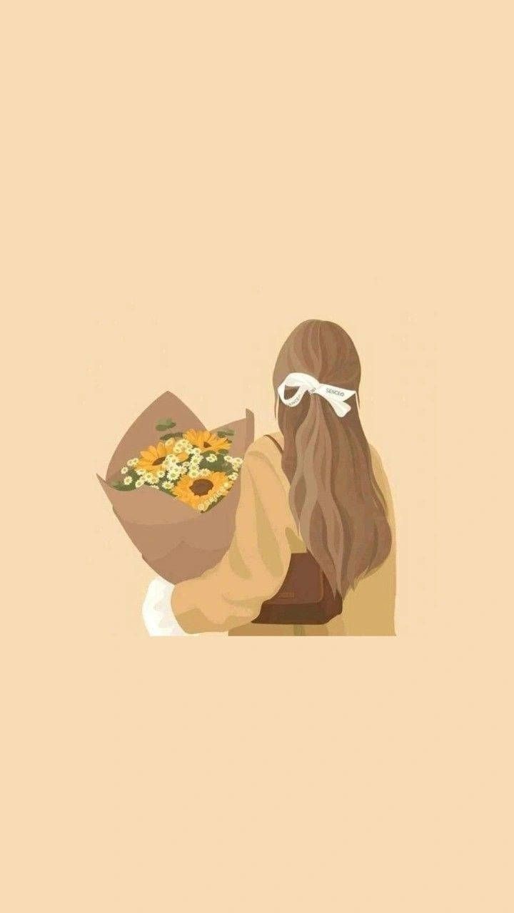 A girl with a bouquet of flowers - Beige, minimalist beige, food
