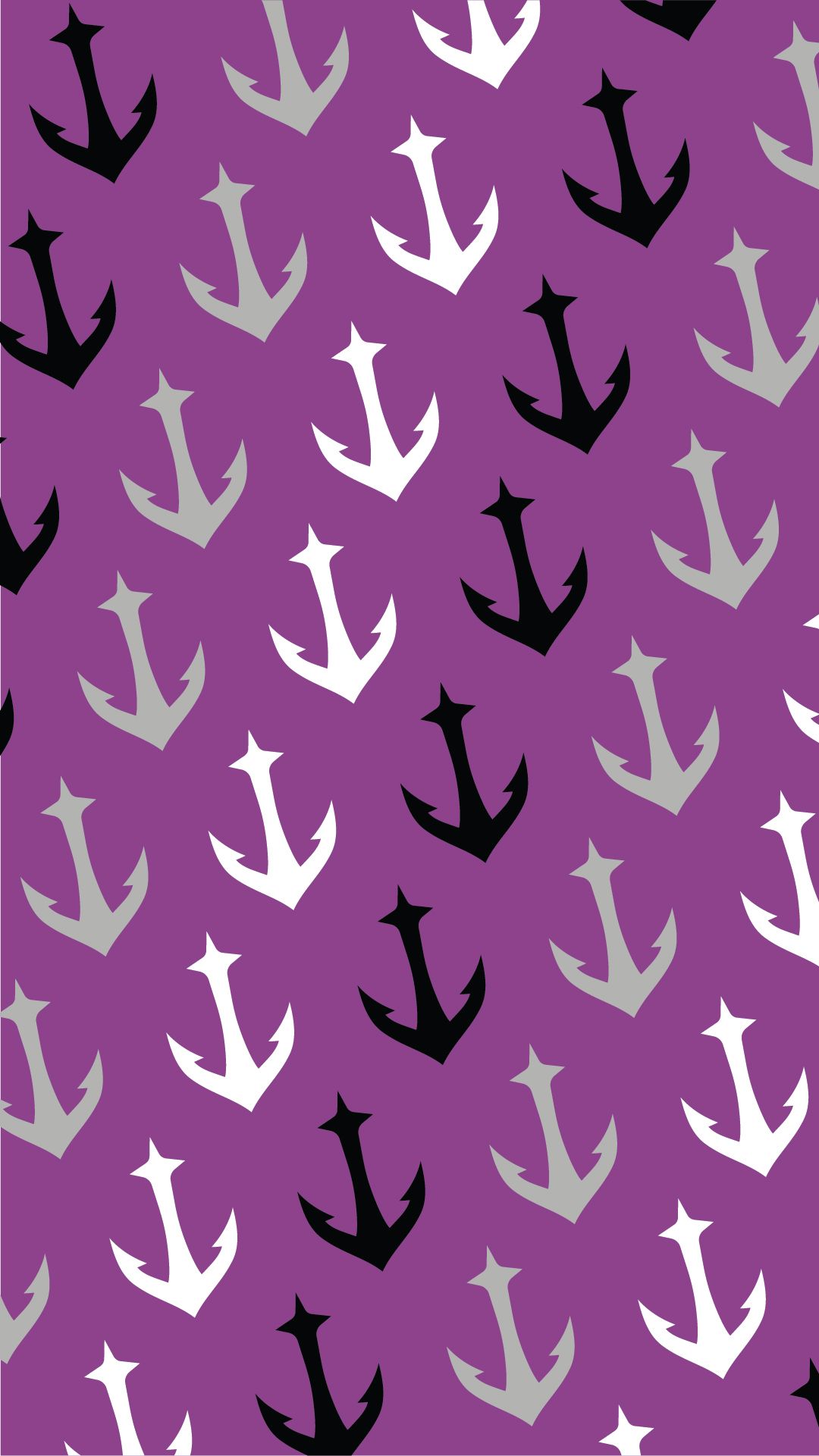 A pattern of black, white and grey anchors on a purple background - Pride