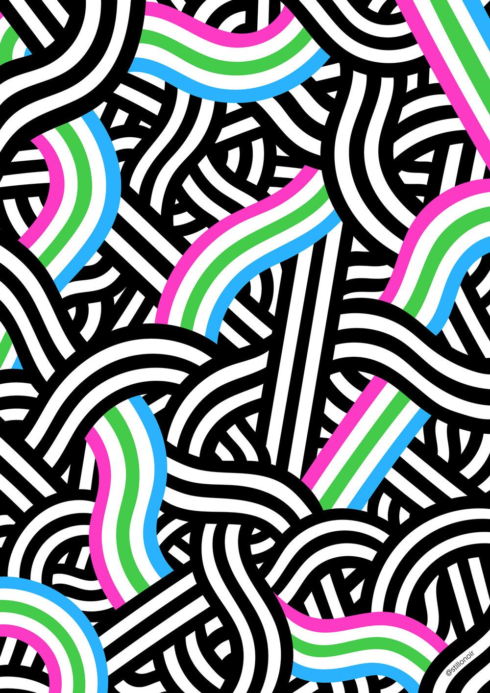 A black and white pattern with colorful lines - Pride