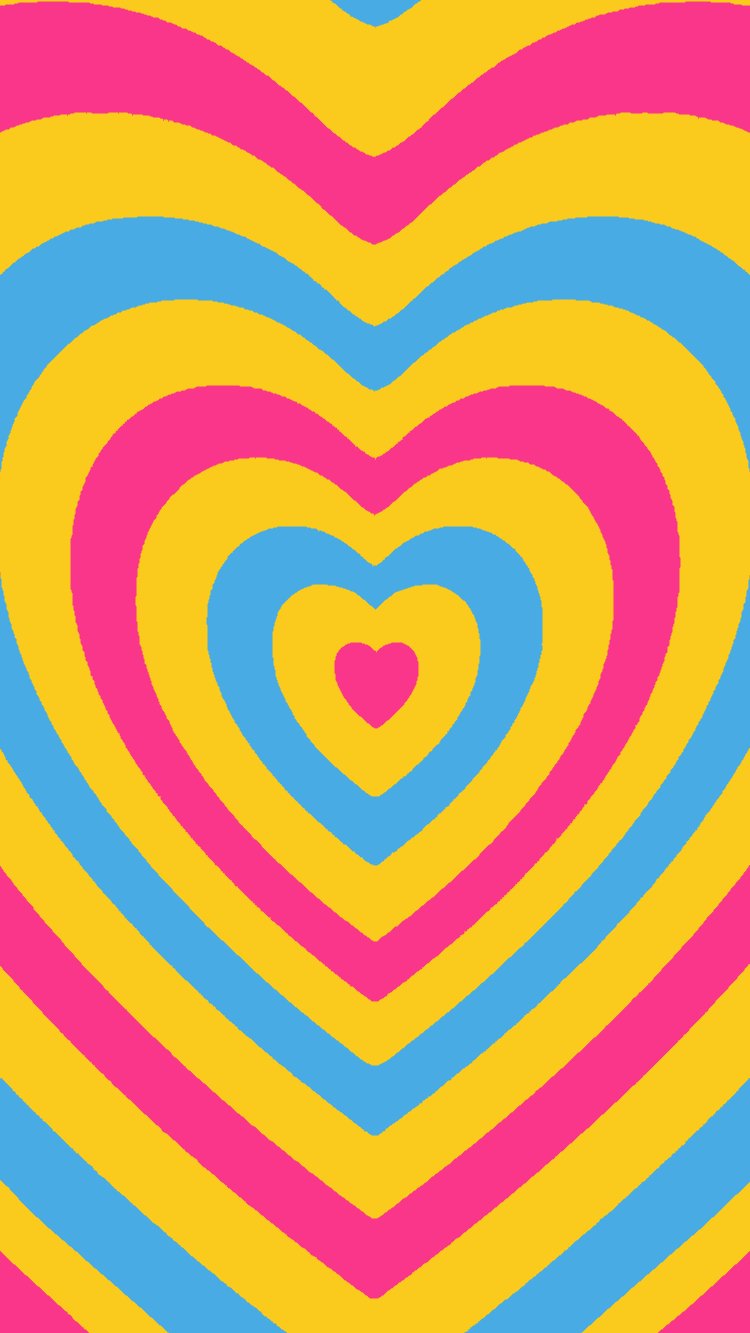 A colorful image of a heart with yellow, pink, and blue stripes. - Pride