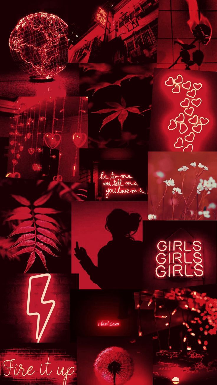 A collage of pictures with neon lights - Red