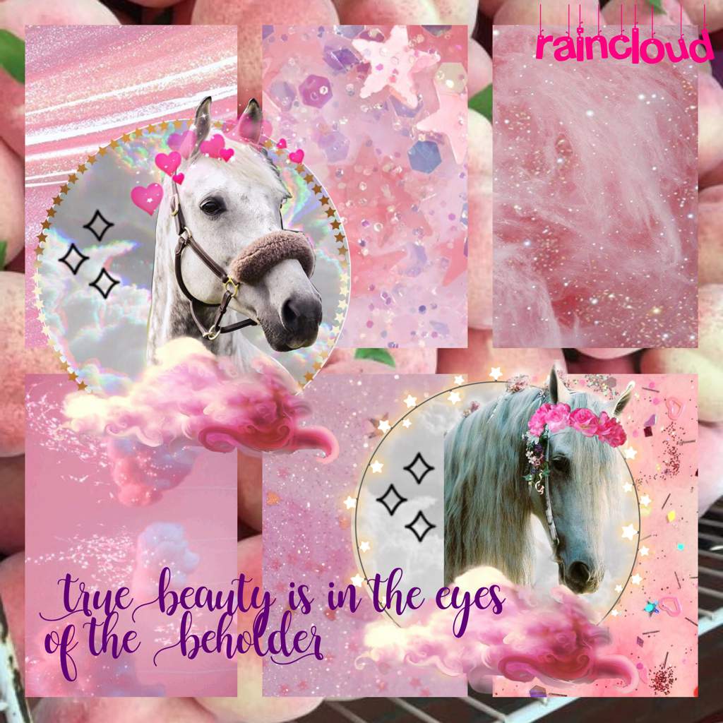 A pink background with the words love beauty in my eyes - Horse