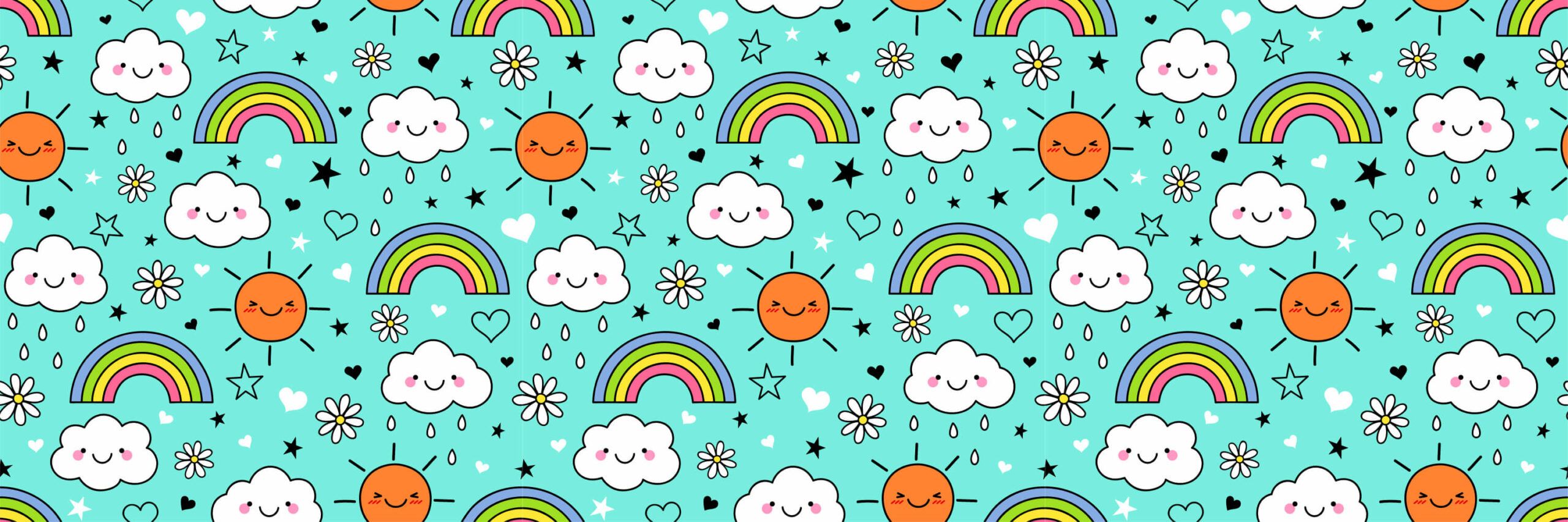A pattern with clouds, rainbows and hearts on it - Kidcore