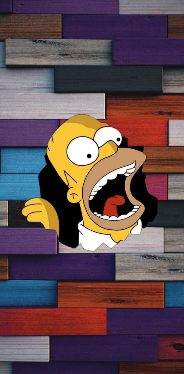 Homer Simpson in a colorful wooden background - The Simpsons