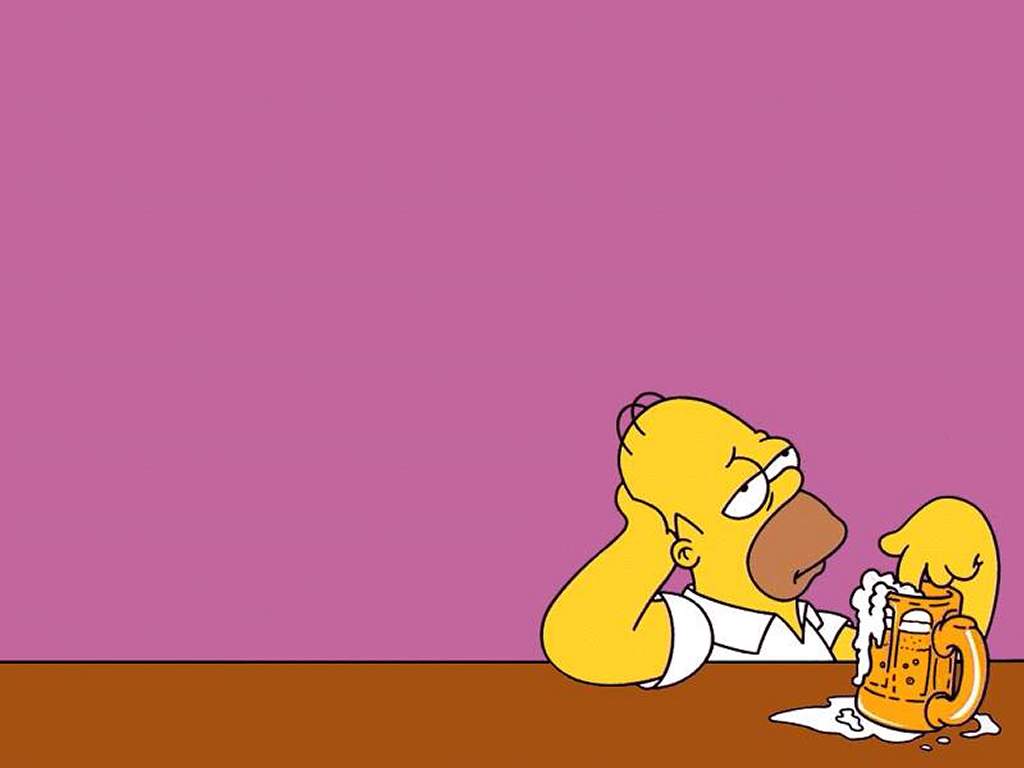 Homer Simpson drinking beer on a pink background - The Simpsons