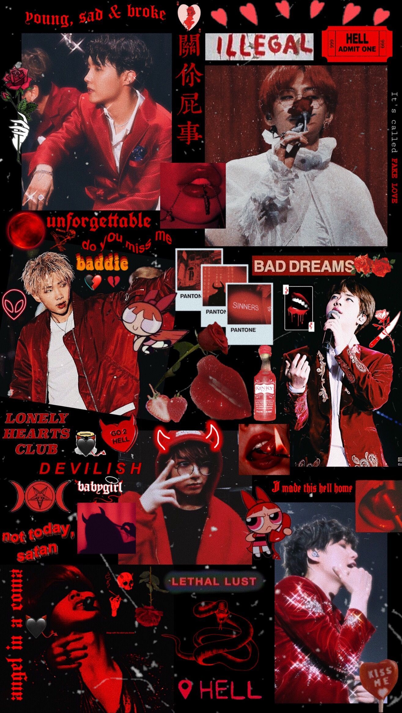 A collage of images of jimin in red and black - Red