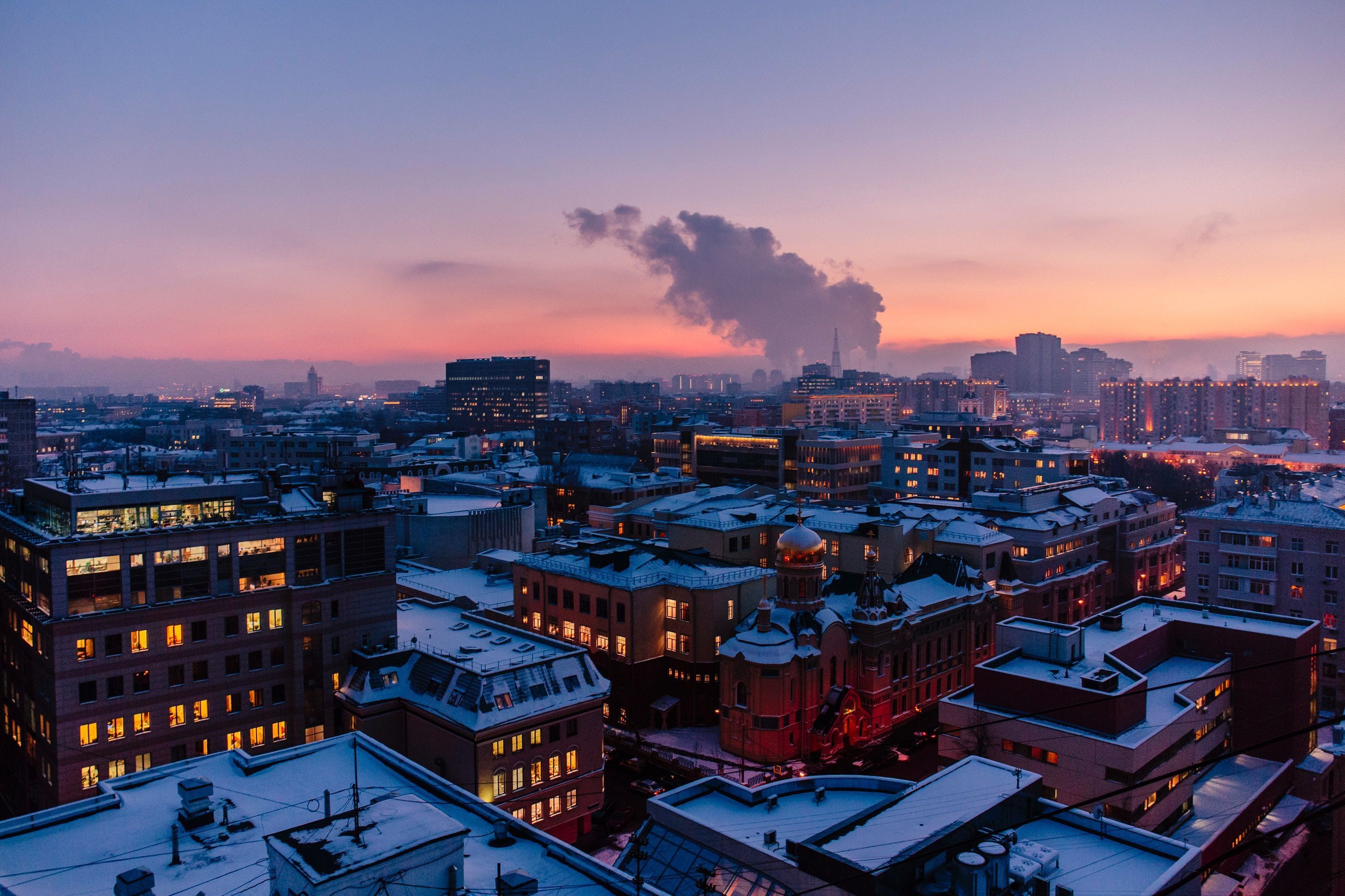 3000x1999 sunset, moscow, architecture, apartment building, city line, rooftops, aesthetic, snow, photo, PNG image, lights, city at night, cityscape, rooftop, cloud, contrast, smoke, night lights, wallpaper, steam, mood
