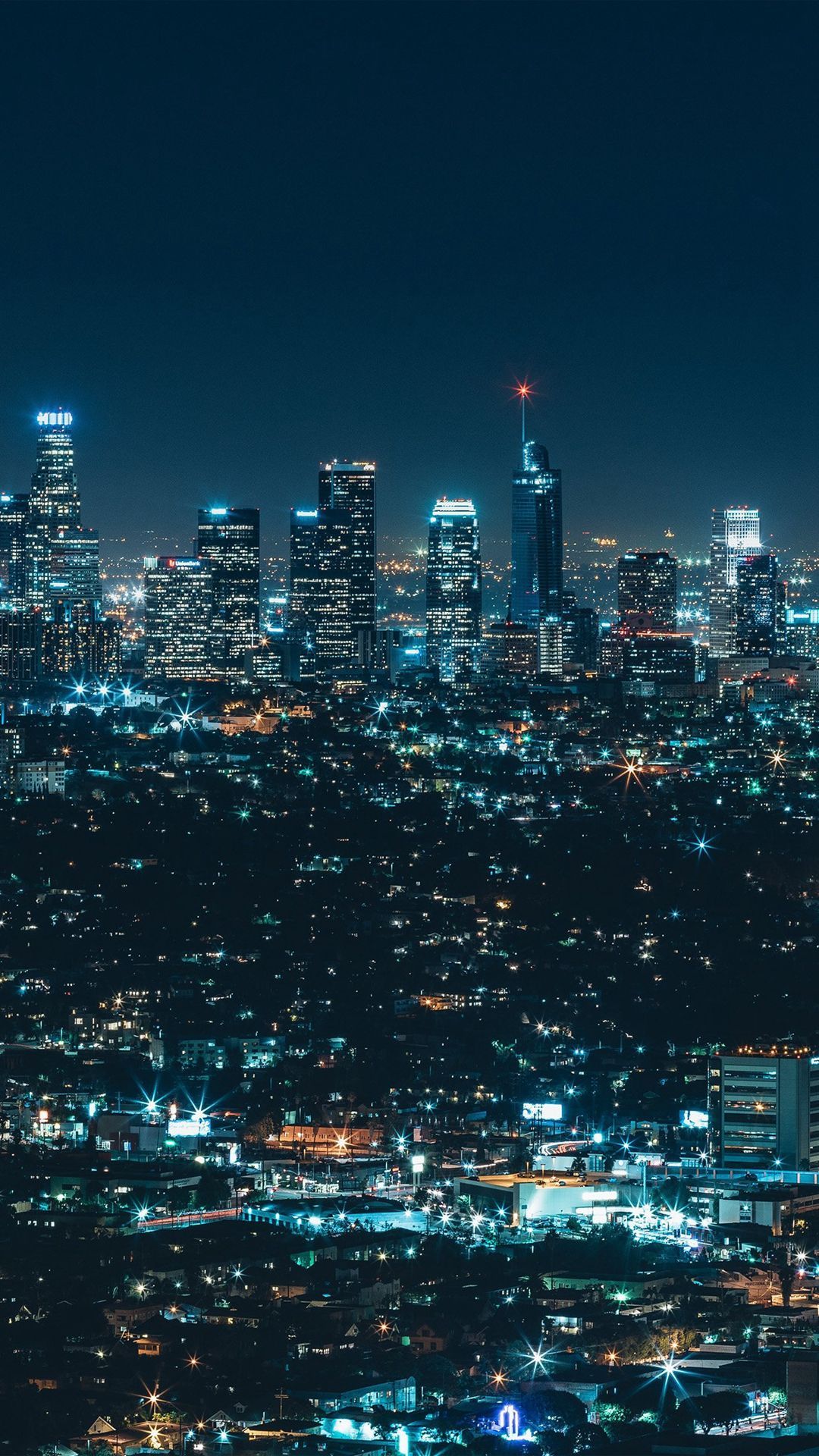 A city skyline at night with lights - Night, architecture, Los Angeles, city, skyline