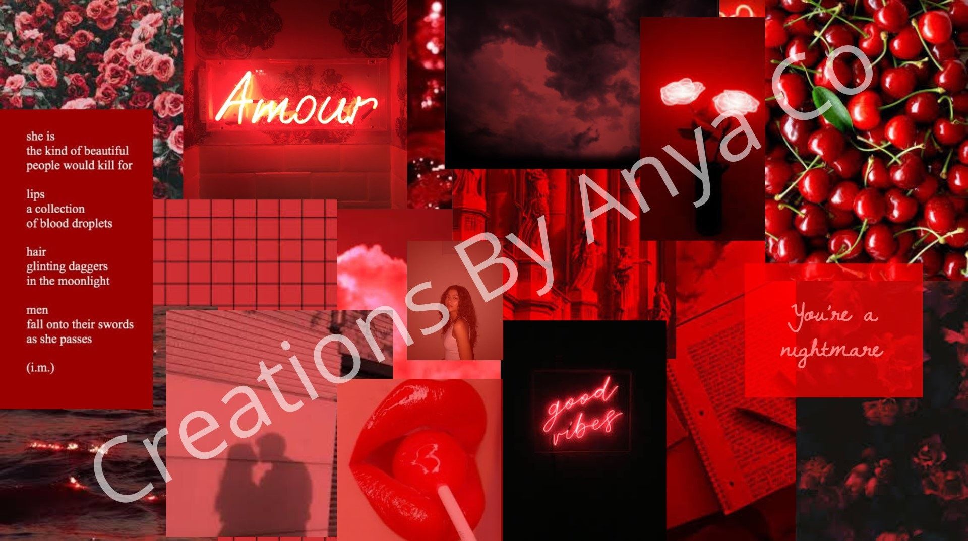 Red Aesthetic Digital Wallpaper Background Collage