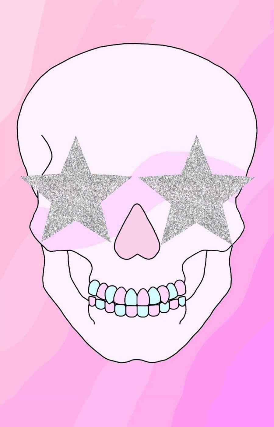 Download Skull Preppy Pfp Pink And Purple Star Eyes Wallpaper