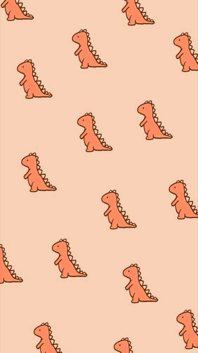 A seamless pattern of dinosaurs on an orange background - Orange, dinosaur