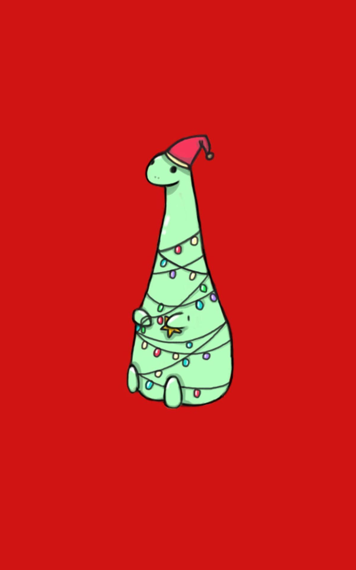 A cartoon dinosaur wrapped in Christmas lights - Dinosaur