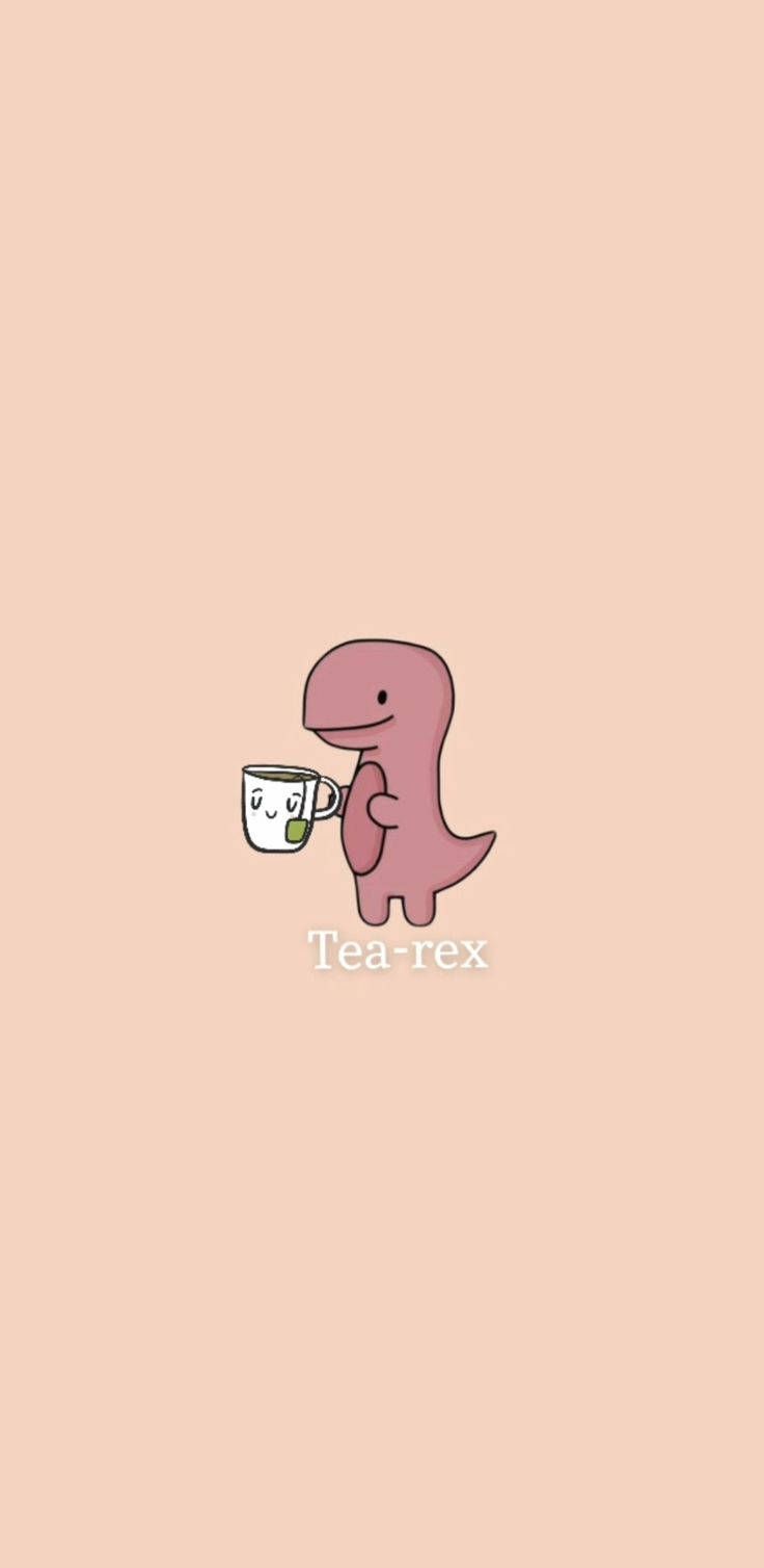 A cute cartoon dinosaur holding tea - Dinosaur