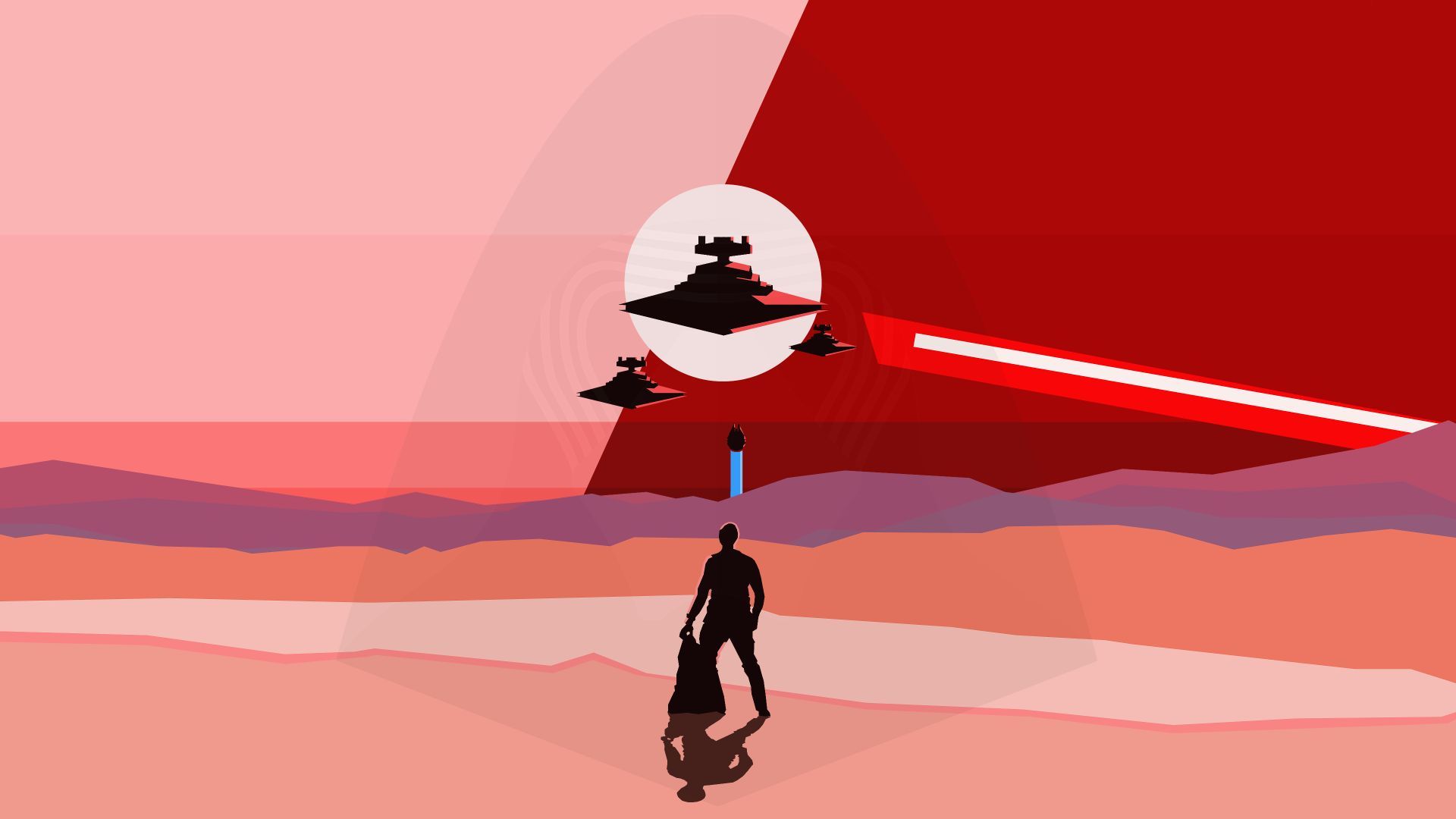 A man standing in the desert with two flying saucers - Star Wars