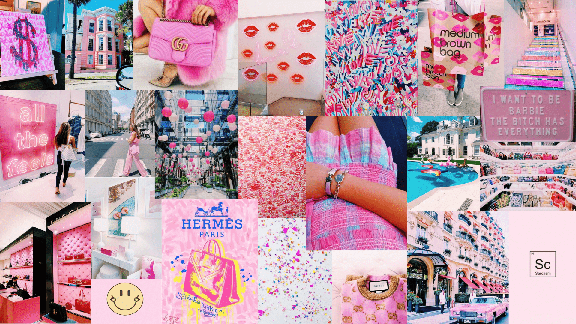 A collage of pictures with pink and purple colors - Preppy, Vogue