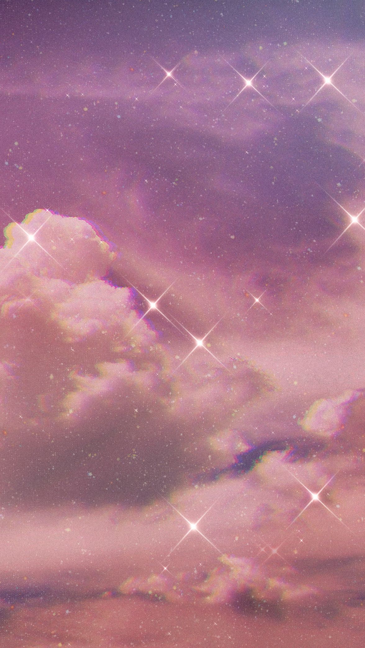 Aesthetic phone background of a pink and purple sky with sparkles - Phone, glitter, stars, constellation