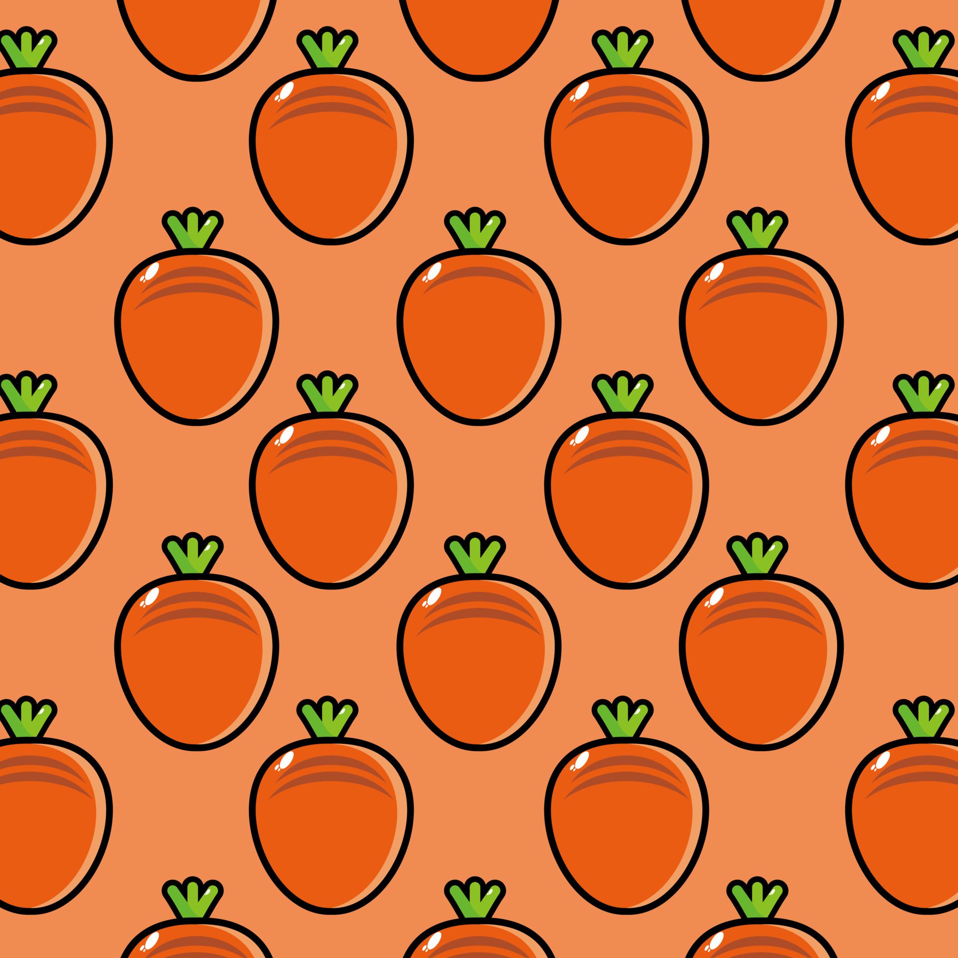 Cute funny cartoon character carrot on orange background.Vector cartoon kawaii character illustration design on wallpaper