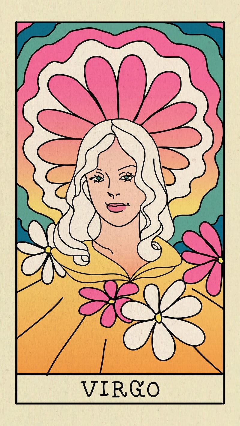 A colorful illustration of a woman with flowers surrounding her. - Virgo