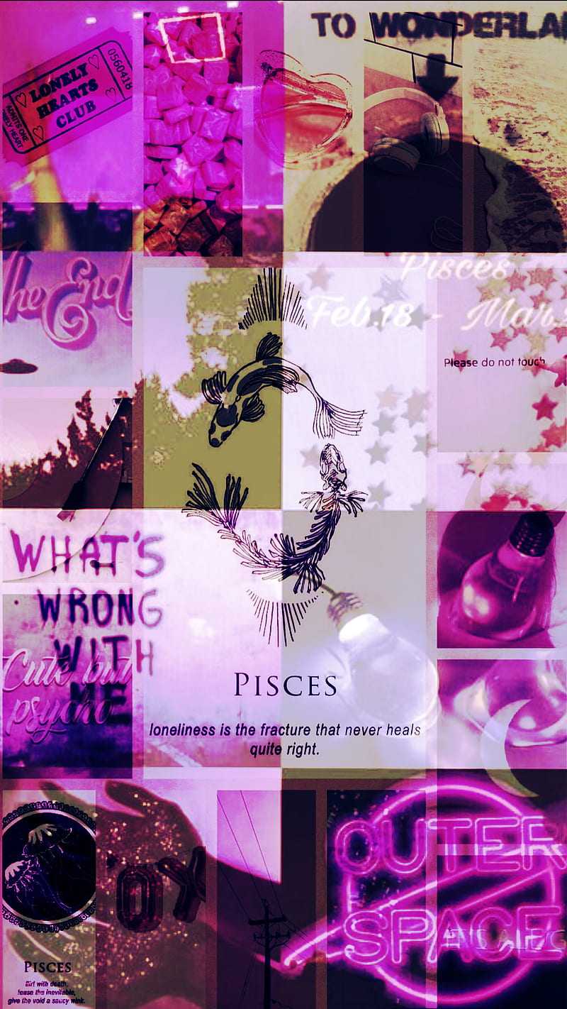 Aesthetic phone background collage with a pink and purple color scheme - Pisces