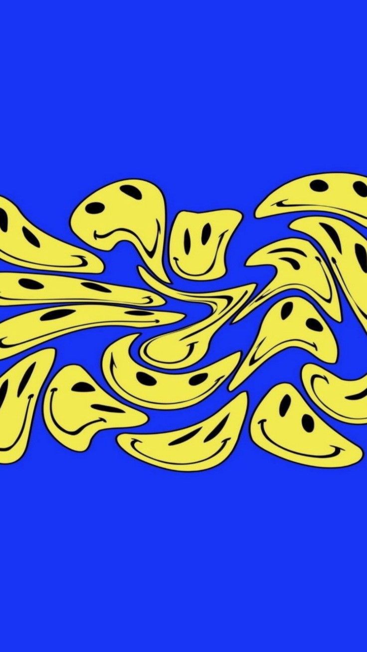A blue background with yellow smiley faces - Smile