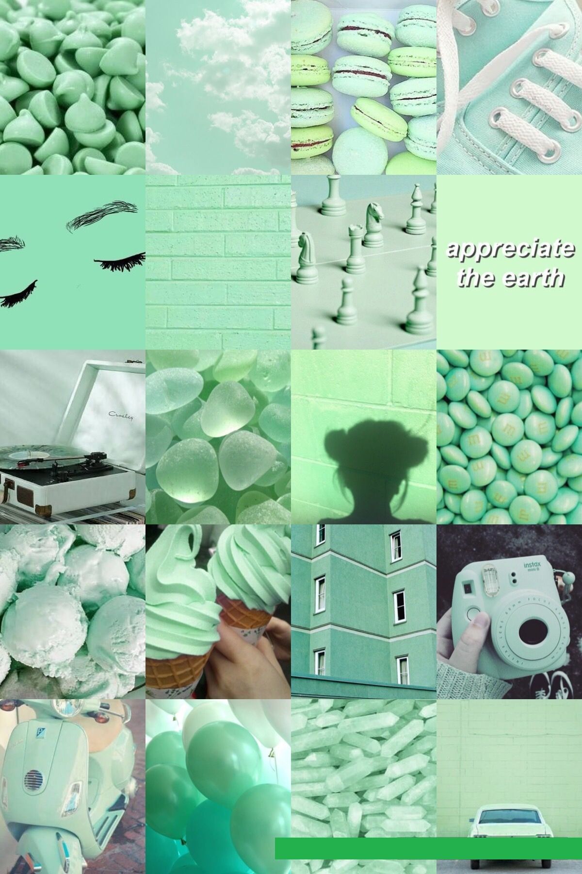 A collage of green and white items - Green, pastel green, collage, mint green, light green, soft green