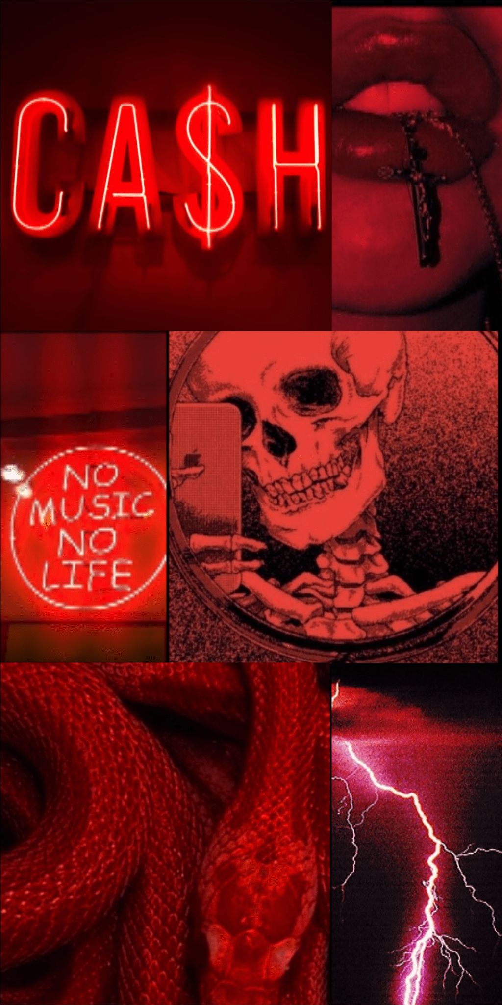 Red aesthetic background with cash, lightning, snake, and skeleton. - Red, neon red, dark red, iPhone red