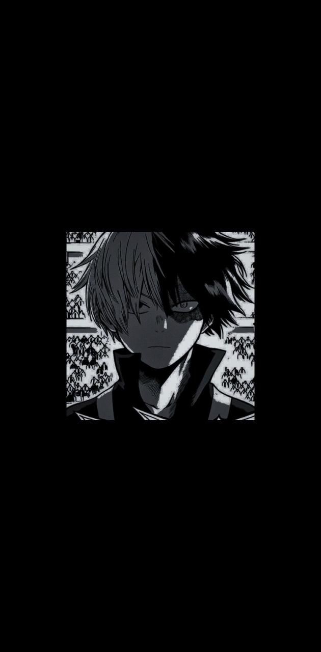 Aesthetic anime boy with black hair, looking down, in black and white. - Dark anime, black anime