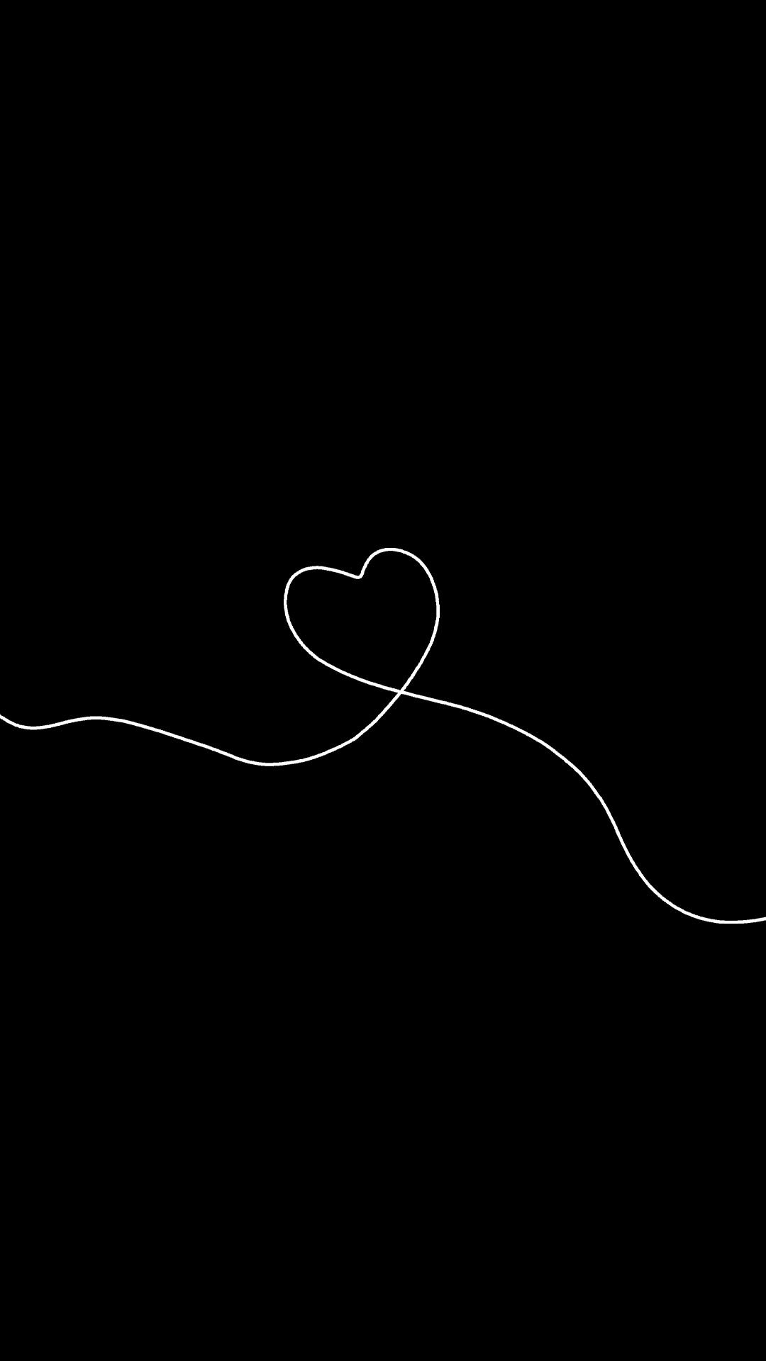 A single line drawing of heart on black background - Black heart