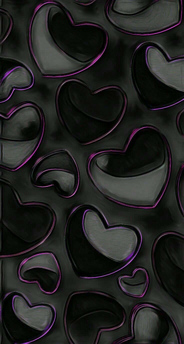 A black background with purple and black hearts - Black heart