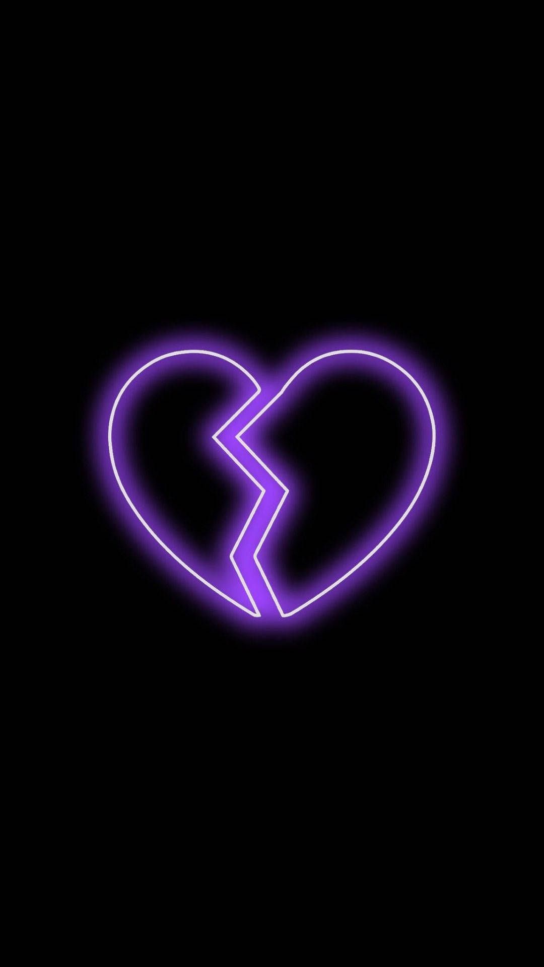 Aesthetic purple neon broken heart wallpaper for phone. - Black heart