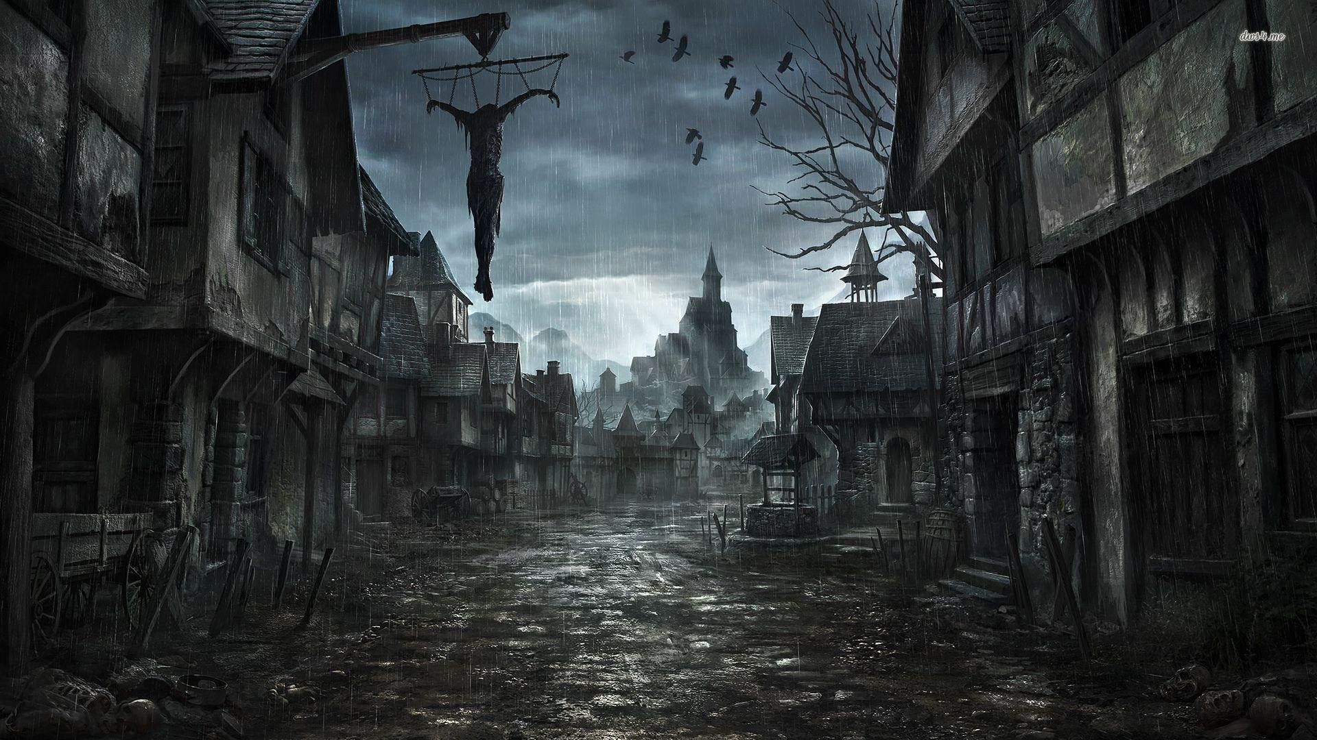 Dark fantasy art wallpaper - The old town - Creepy, horror