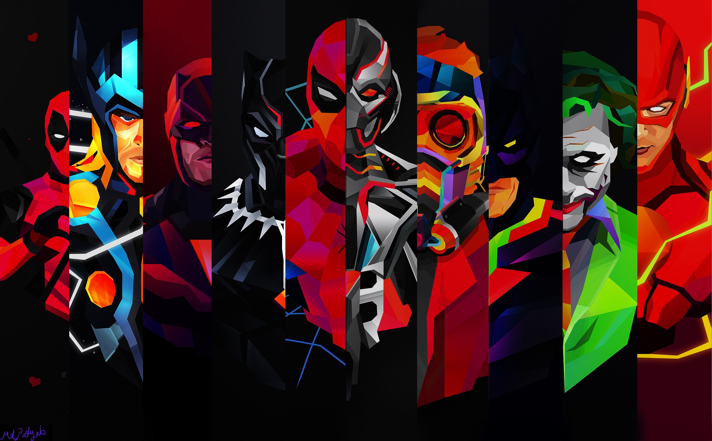 1920x1080 wallpaper art, deadpool, the flash, aquaman, batman, superman, green lantern, captain america, iron man, black panther, ultron, art, digital art, color, abstract, geometric, wallpaper, backgrounds - Marvel