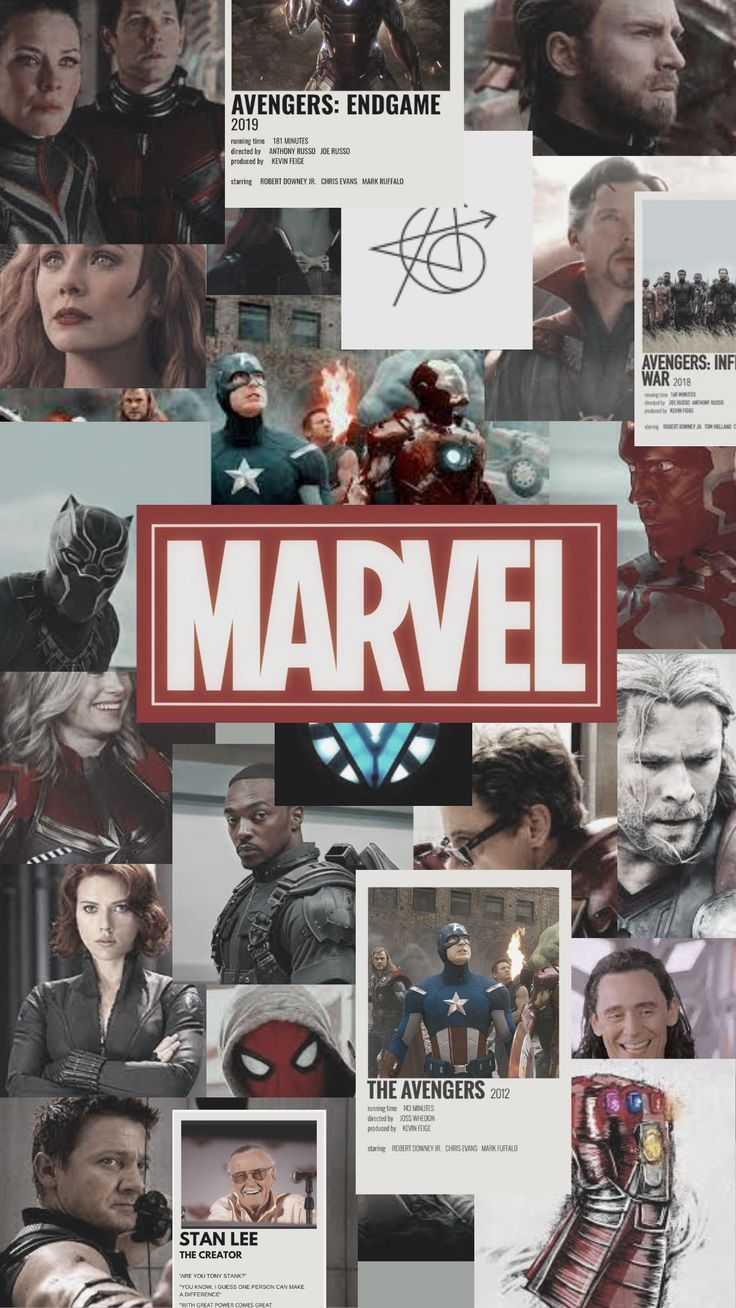 A collage of marvel characters with text - Marvel