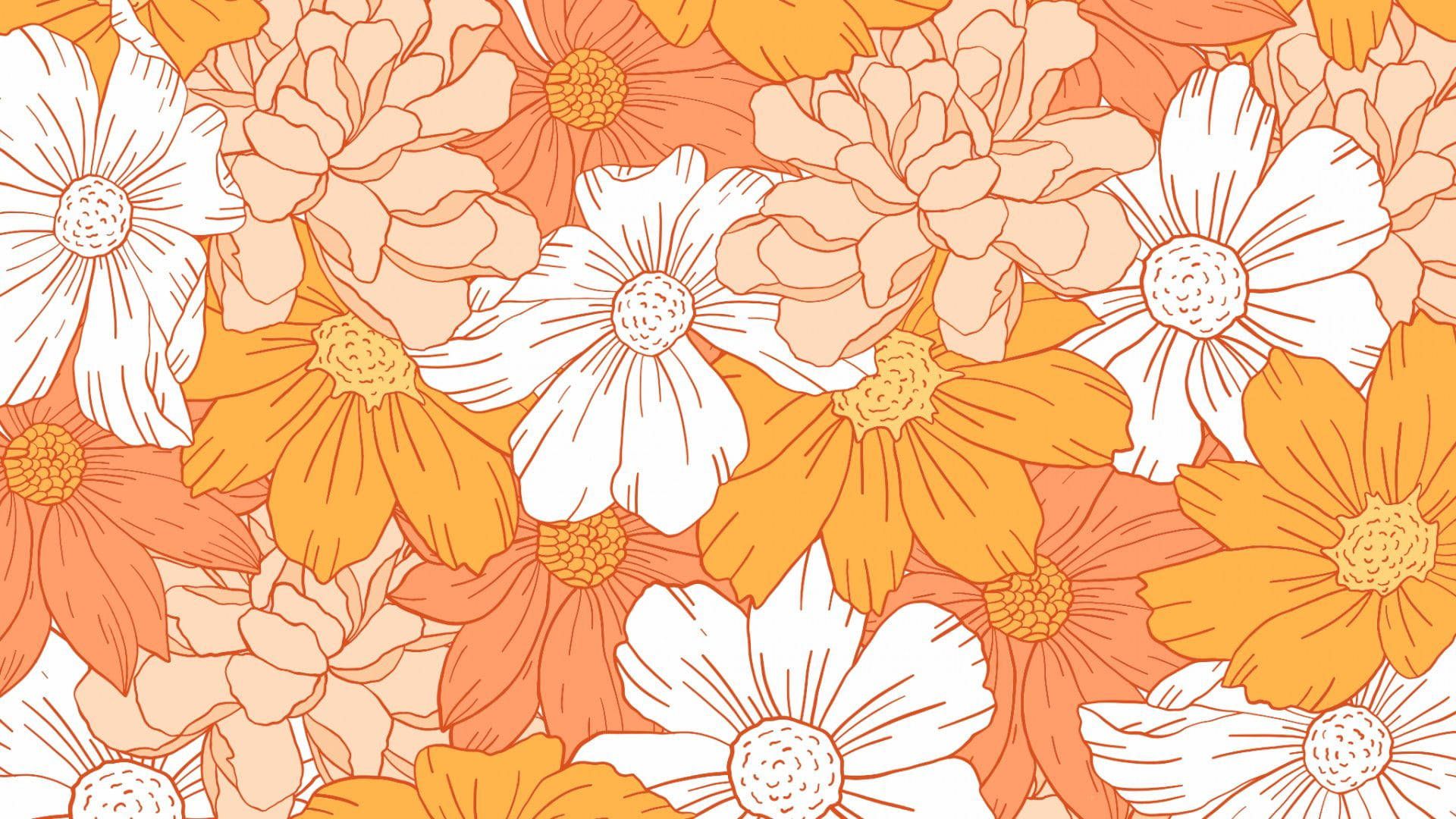 A pattern of orange and white flowers on a pink background - Orange, warm, April