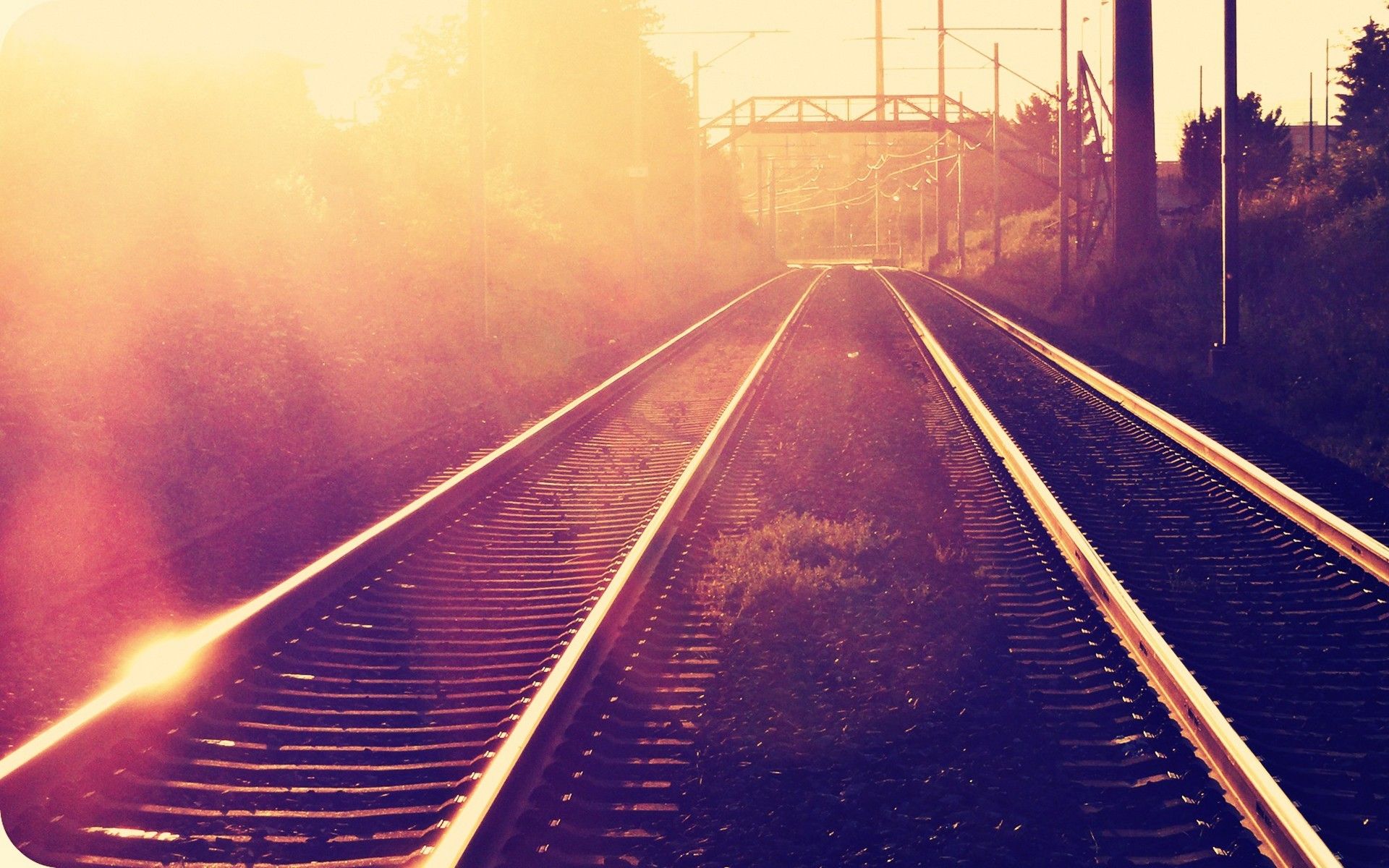 A train track with the sun setting in background - Warm