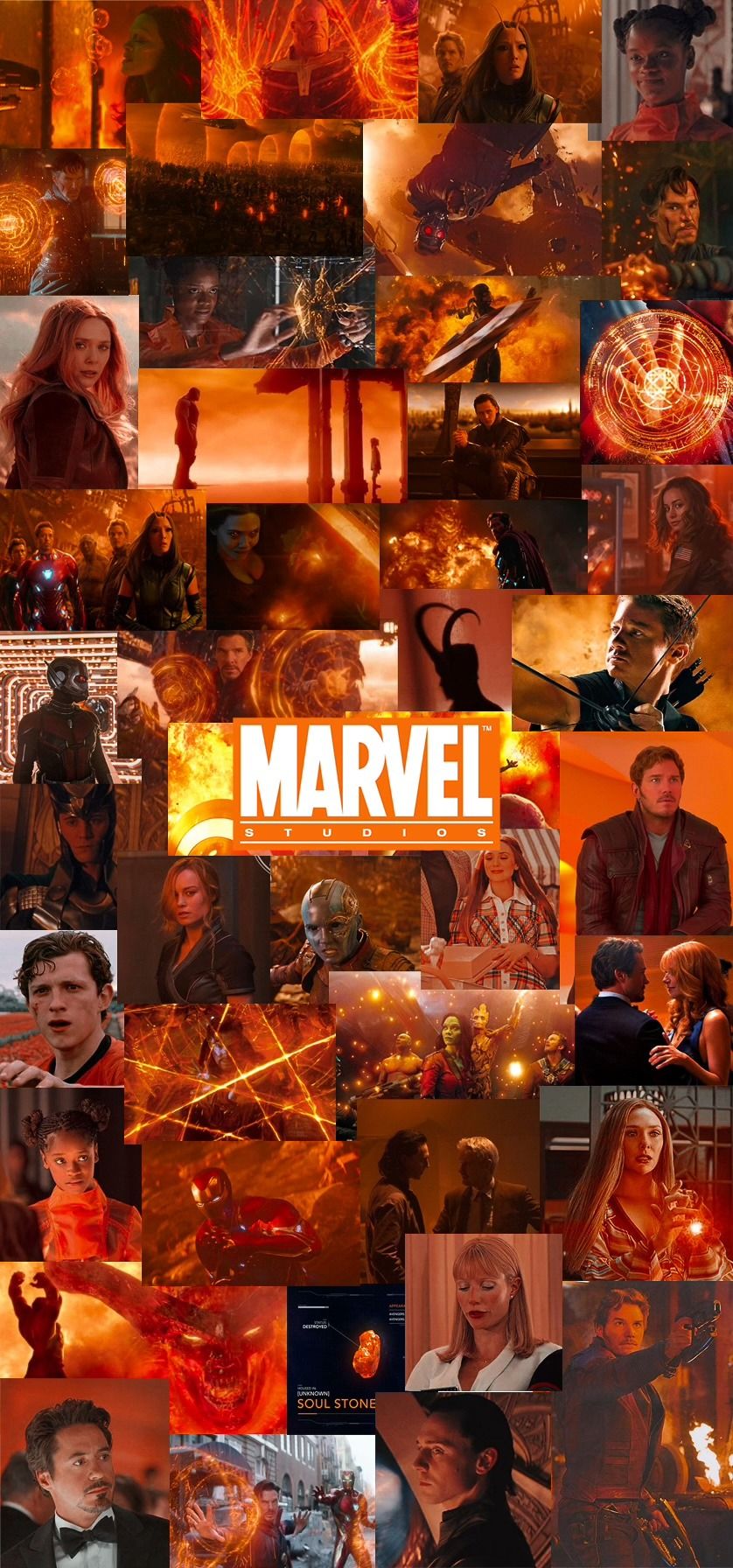 A collage of marvel characters with orange background - Marvel